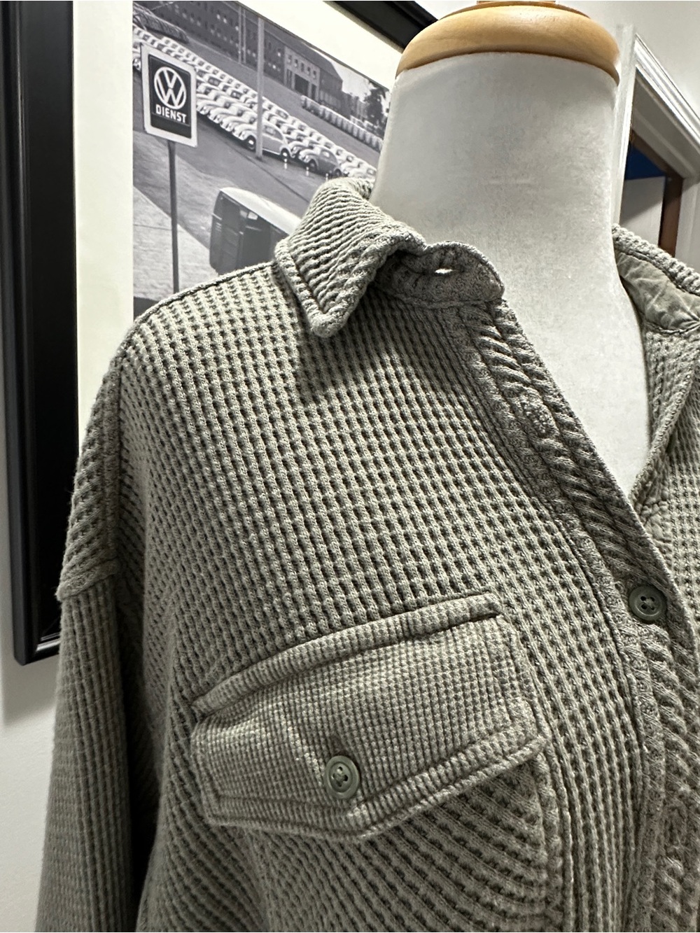 Aerie - Waffle Knit Button-Up Shirt Jacket in Olive - Picture 2 of 14